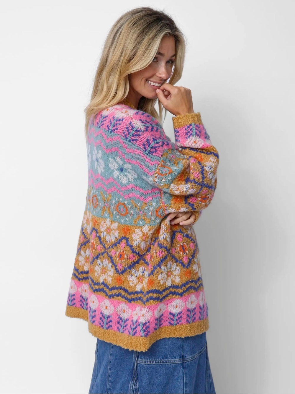 NATURAL LIFE Cozy Boho Colorful Fair Isle Anthro vibes Open Knit Cardigan S/M - Picture 2 of 8